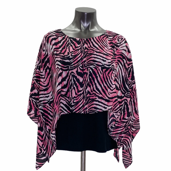 THALIA Sodi Flowy Layer Pink Zebra Poncho Blouse M - Picture 1 of 9